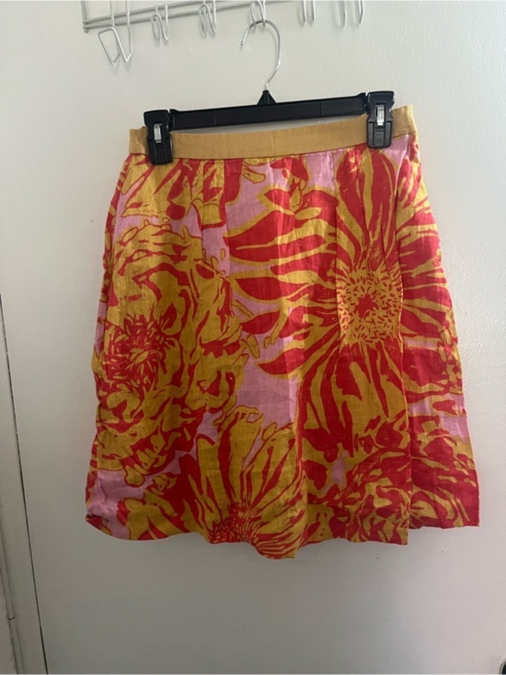 Bright Floral A-Line Skirt in Pink and Yellow